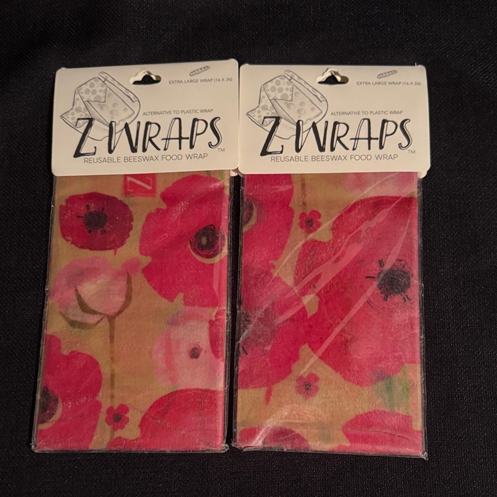 2 NEW Z Wraps Reusable Beeswax Food Wrap - Red Floral XL (16”x 26”)